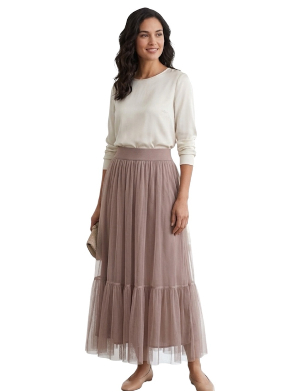 Suzy D London Keval Mesh Tulle Maxi Skirt Women’s S Whimsigoth Mushroom Beige
AA